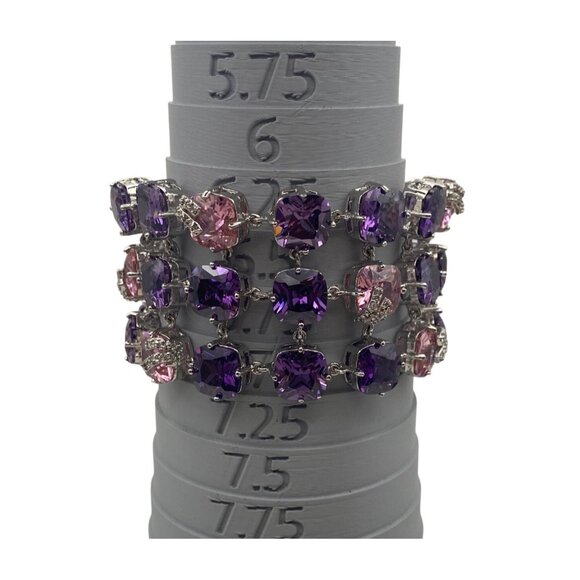 Park Lane Baby Pink Lavender Bracelet 7" Wide 3 Row Silver Tone NWB Bridal Prom - Picture 5 of 15